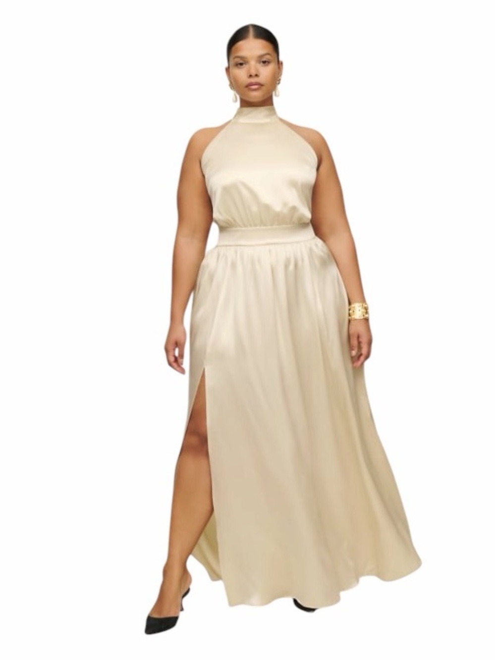 Reformation Champagne Ivory Alani Silk Maxi Dress Womans 22